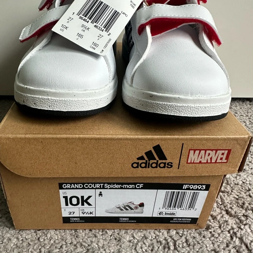 Brand new wl tags Adidas Kids Grand Court Spider-Man Sneakers size 10 - Picture 1 of 8